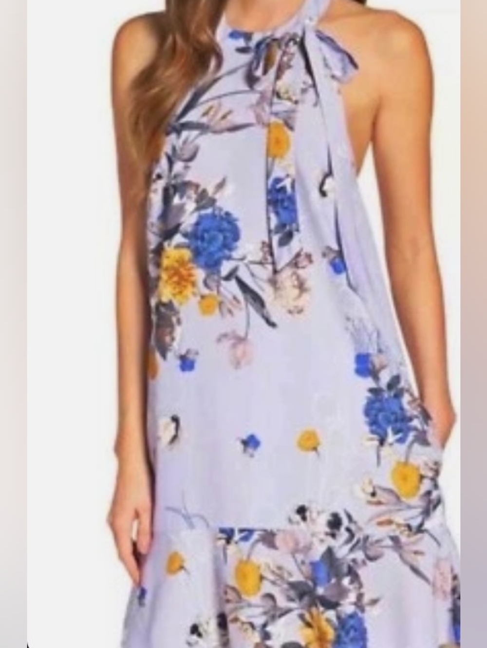 Chelsea28 Purple Puff Multi Noveau Botanical Halter Dress Size XS